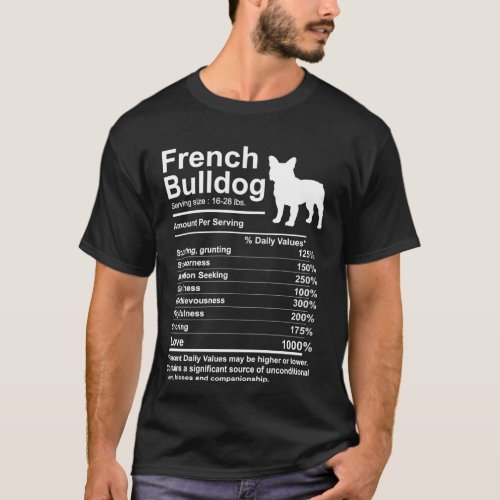 French Bulldog Facts nutrition Funny Gift  T_Shirt