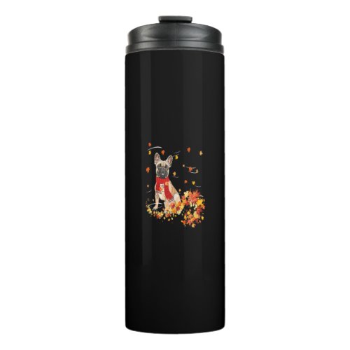 French Bulldog Fall Scarf Dogs Autumn Leaves Dog L Thermal Tumbler