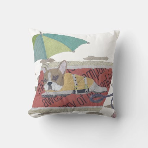 French Bulldog Fawn Pie Frenchie Colorful Beach Throw Pillow