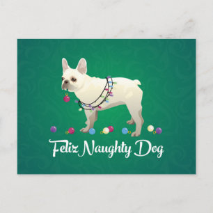 French Bulldog Feliz Naughty Dog Christmas Holiday Postcard