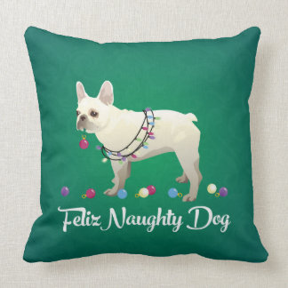 French Bulldog Feliz Naughty Dog Christmas Throw Pillow