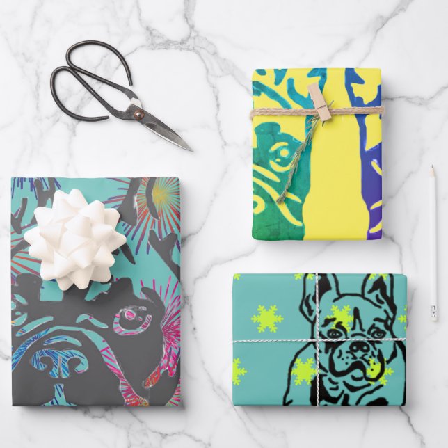 French Bulldog Fireworks French Bulldog Wrapping Paper Sheets (Front)