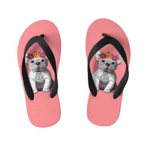 French Bulldog Flip Flops in Pink for Kids