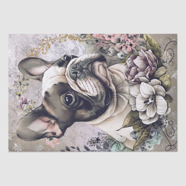 French Bulldog Floral Dog Tissue Paper (Front)