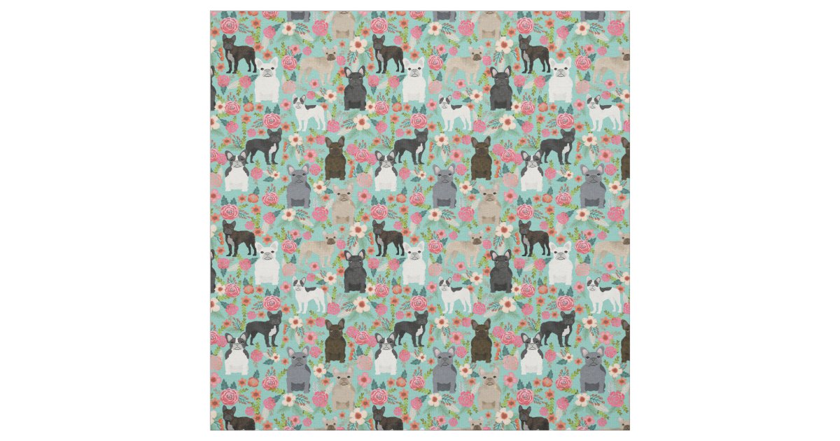 French Bulldog Floral Fabric | Zazzle