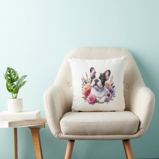 French Bulldog Floral Throw Pillow (Chair)