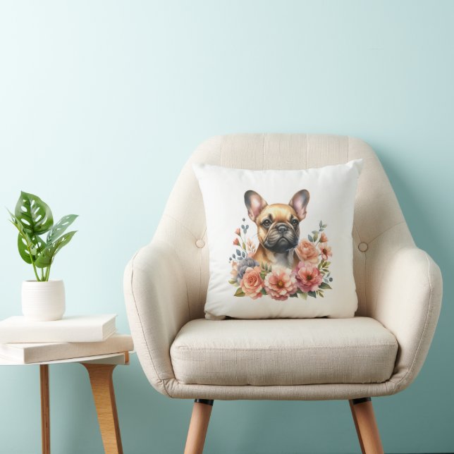 French Bulldog Floral Throw Pillow (Chair)