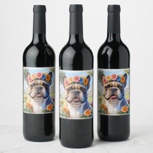 French Bulldog Flower Crown French Bulldog Wine Label