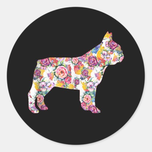 French Bulldog Flower Pattern Frenchie Bulldogs Classic Round Sticker