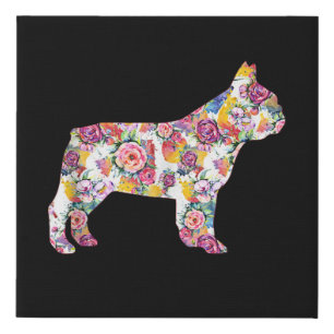 French Bulldog Flower Pattern Frenchie Bulldogs Faux Canvas Print