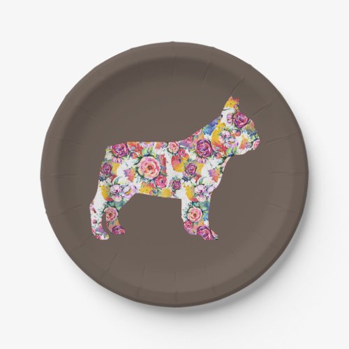 French Bulldog Flower Pattern Frenchie Bulldogs Paper Plates