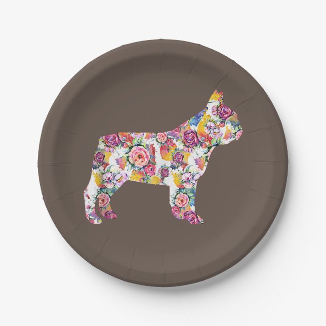 French Bulldog Flower Pattern Frenchie Bulldogs Paper Plates (Front)