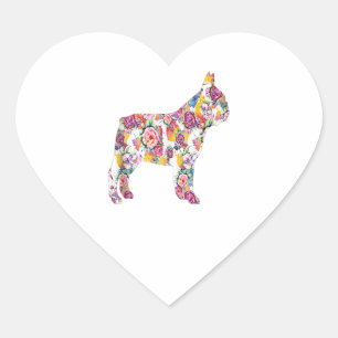 French Bulldog Flower Pattern Gift Heart Sticker