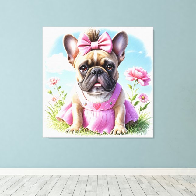 French Bulldog Flowers French Bulldog Canvas Print (Insitu(Wood Floor))