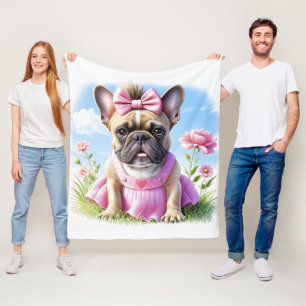 French Bulldog Flowers French Bulldog Fleece Blanket
