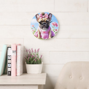 French Bulldog Flowers French Bulldog Large Clock