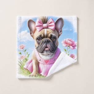 French Bulldog Flowers French Bulldog Wash Cloth