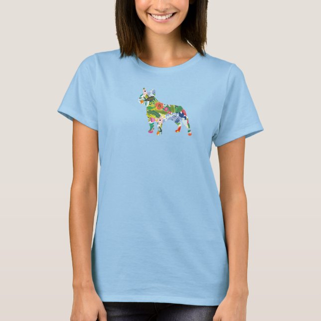 French Bulldog Flowers Silhouette  T-Shirt (Front)