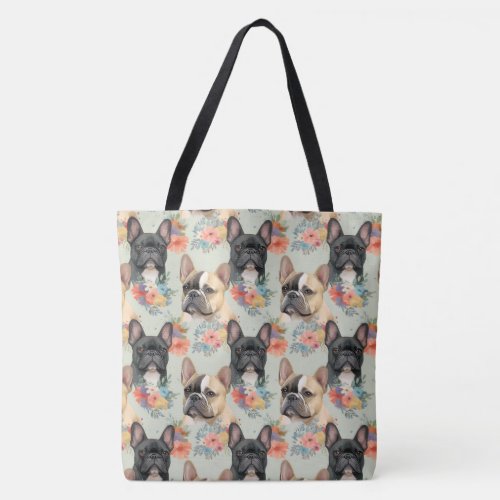 French Bulldog  Flowers Tote Bag