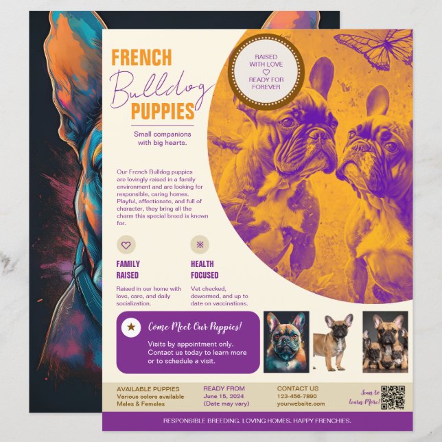 French Bulldog Flyer Purple  (Front/Back)