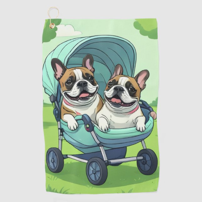 French Bulldog Französische Bulldogge Zwillinge Golf Towel (Front)