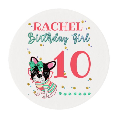 French Bulldog Frenchie Birthday Girl  Edible Frosting Rounds