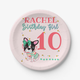 French Bulldog Frenchie Birthday Girl  Paper Plates