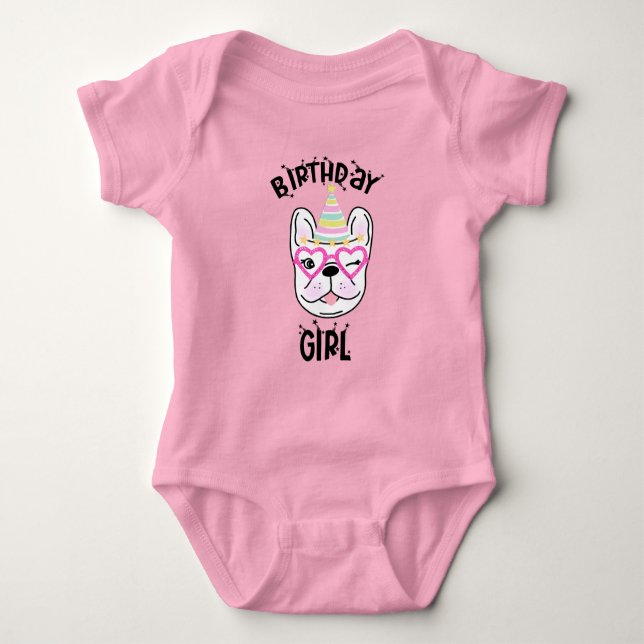 French Bulldog Frenchie Birthday Party Theme  Baby Bodysuit (Front)