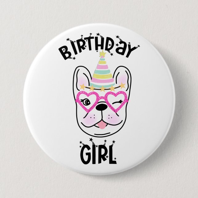 French Bulldog Frenchie Birthday Party Theme  Button (Front)