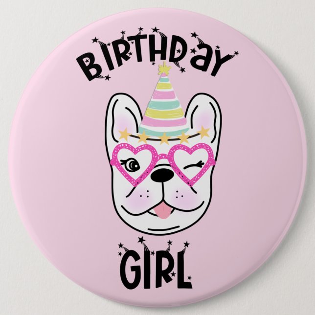 French Bulldog Frenchie Birthday Party Theme  Button (Front)
