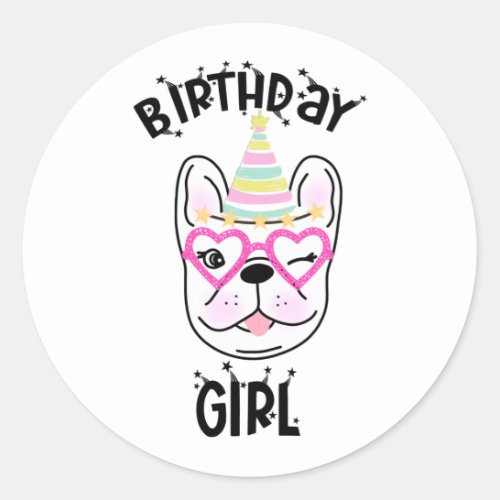 French Bulldog Frenchie Birthday Party Theme  Classic Round Sticker