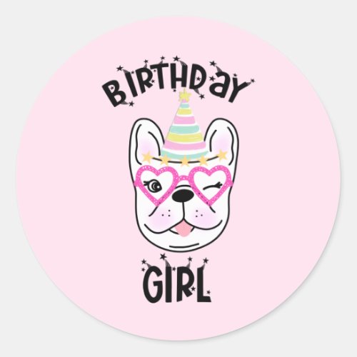 French Bulldog Frenchie Birthday Party Theme  Classic Round Sticker