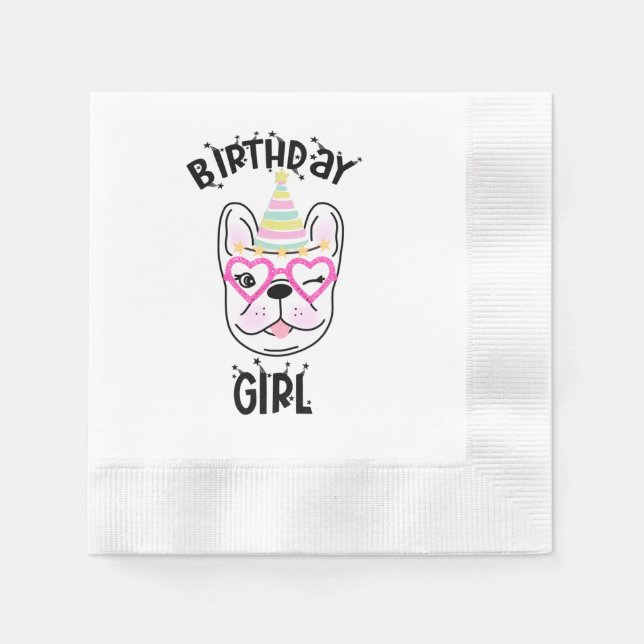 French Bulldog Frenchie Birthday Party Theme Napkins (Front)