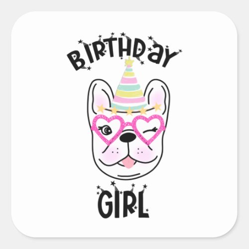 French Bulldog Frenchie Birthday Party Theme   Square Sticker