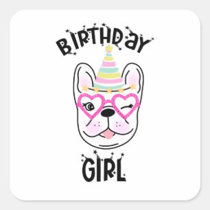 French Bulldog Frenchie Birthday Party Theme   Square Sticker