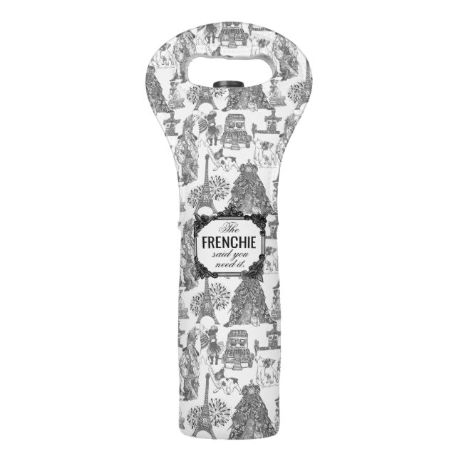 FRENCH BULLDOG Frenchie Black Toile Wine Bag (Front)
