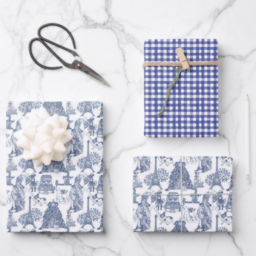 FRENCH BULLDOG Frenchie Blue Toile Wrapping Paper Sheets
