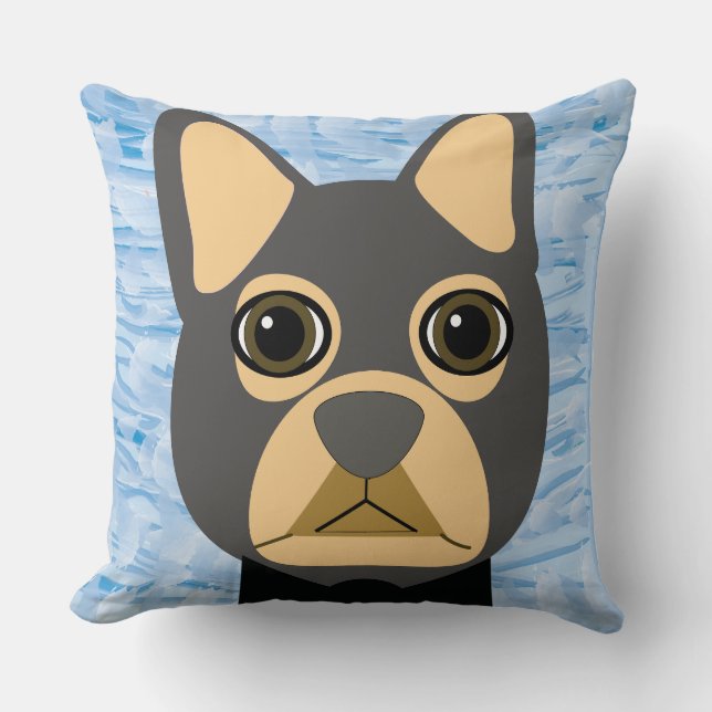 French Bulldog, Frenchie Brown and Grey Throw Pillow (Front)