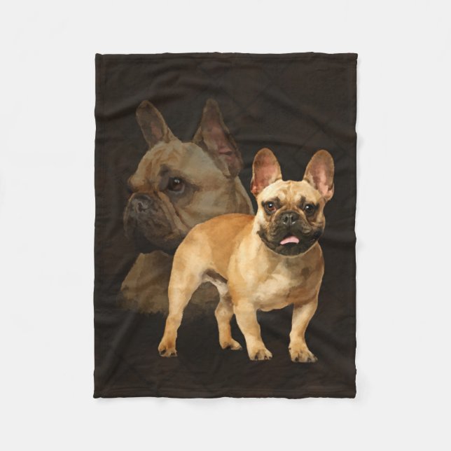 French Bulldog -Frenchie - Brown Plaid Fleece Blanket (Front)