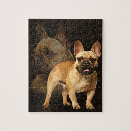 French Bulldog _Frenchie _ Brown Plaid Jigsaw Puzzle