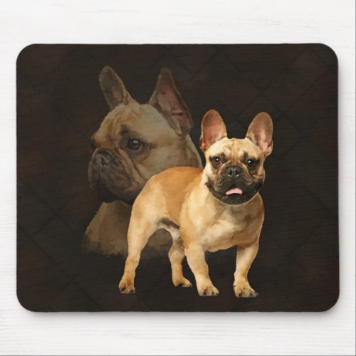 French Bulldog _Frenchie _ Brown Plaid Mouse Pad