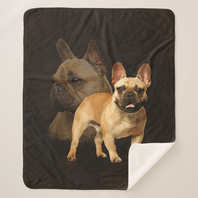 French Bulldog -Frenchie - Brown Plaid Sherpa Blanket (Front)