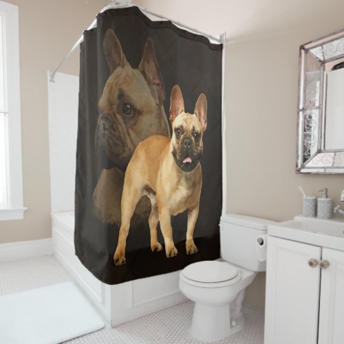 French Bulldog _Frenchie _ Brown Plaid Shower Curtain