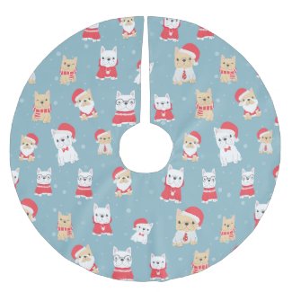 French Bulldog Frenchie Christmas Pattern Brushed Polyester Tree Skirt