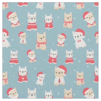 French Bulldog Frenchie Christmas Pattern Fabric