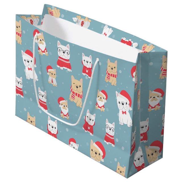French Bulldog Frenchie Christmas Pattern Large Gift Bag (Front Angled)
