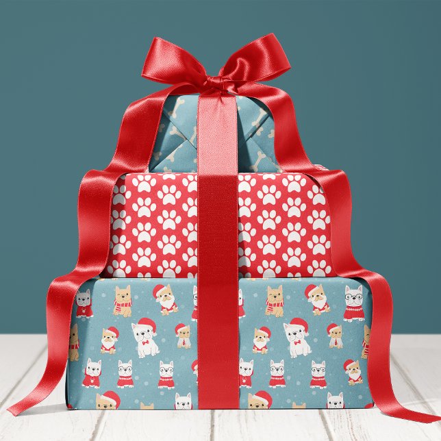 French Bulldog Frenchie Christmas Pattern Wrapping Paper Sheets (Creator Uploaded)