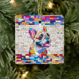 French Bulldog -Frenchie - colorful mosaic Ceramic Ornament