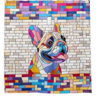 French Bulldog -Frenchie - colorful mosaic Shower Curtain