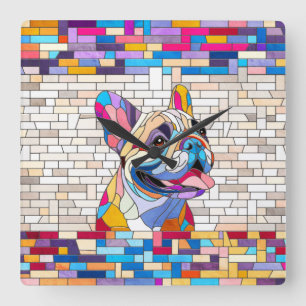 French Bulldog -Frenchie - colorful mosaic Square Wall Clock